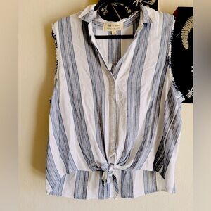 Anthropologie- Cloth & Stone striped linen blend sleeveless top size large